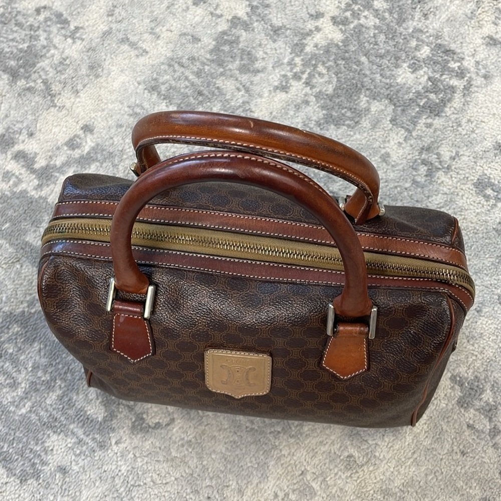 Vintage Celine Macadam Coated Canvas Boston Bag Satchel Brown - Picture 4 of 17